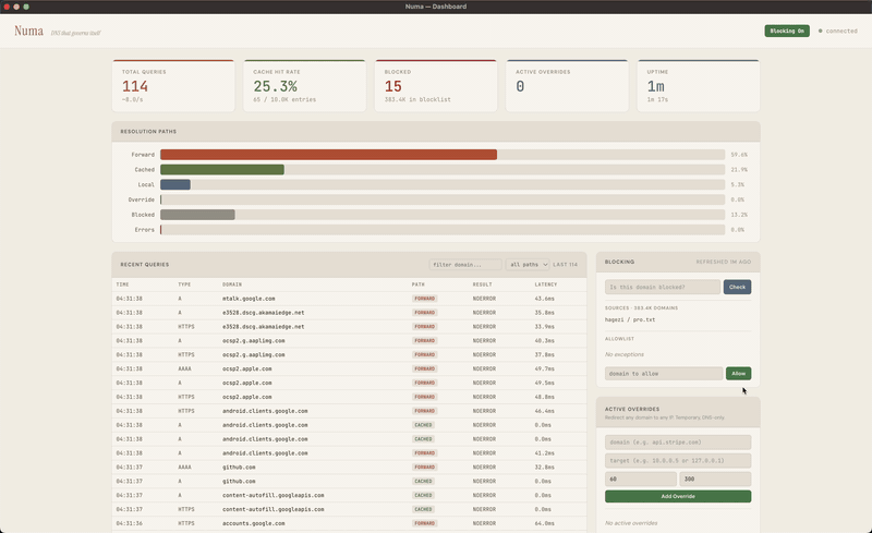Numa dashboard
